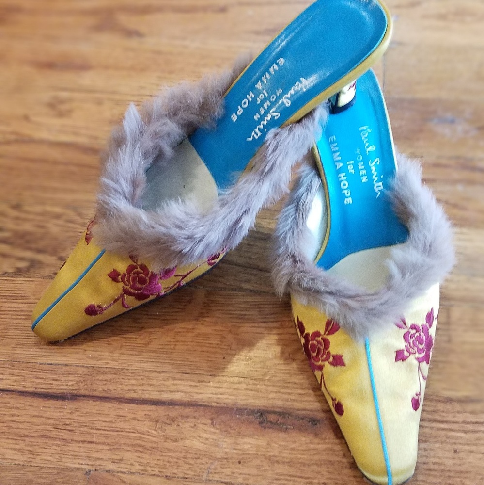 18th century style yellow silk and leather shoes
